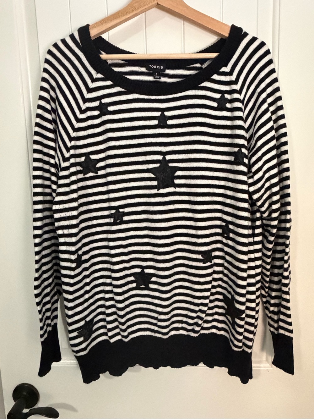 torrid Black and White Striped Star Crewneck Sweater
